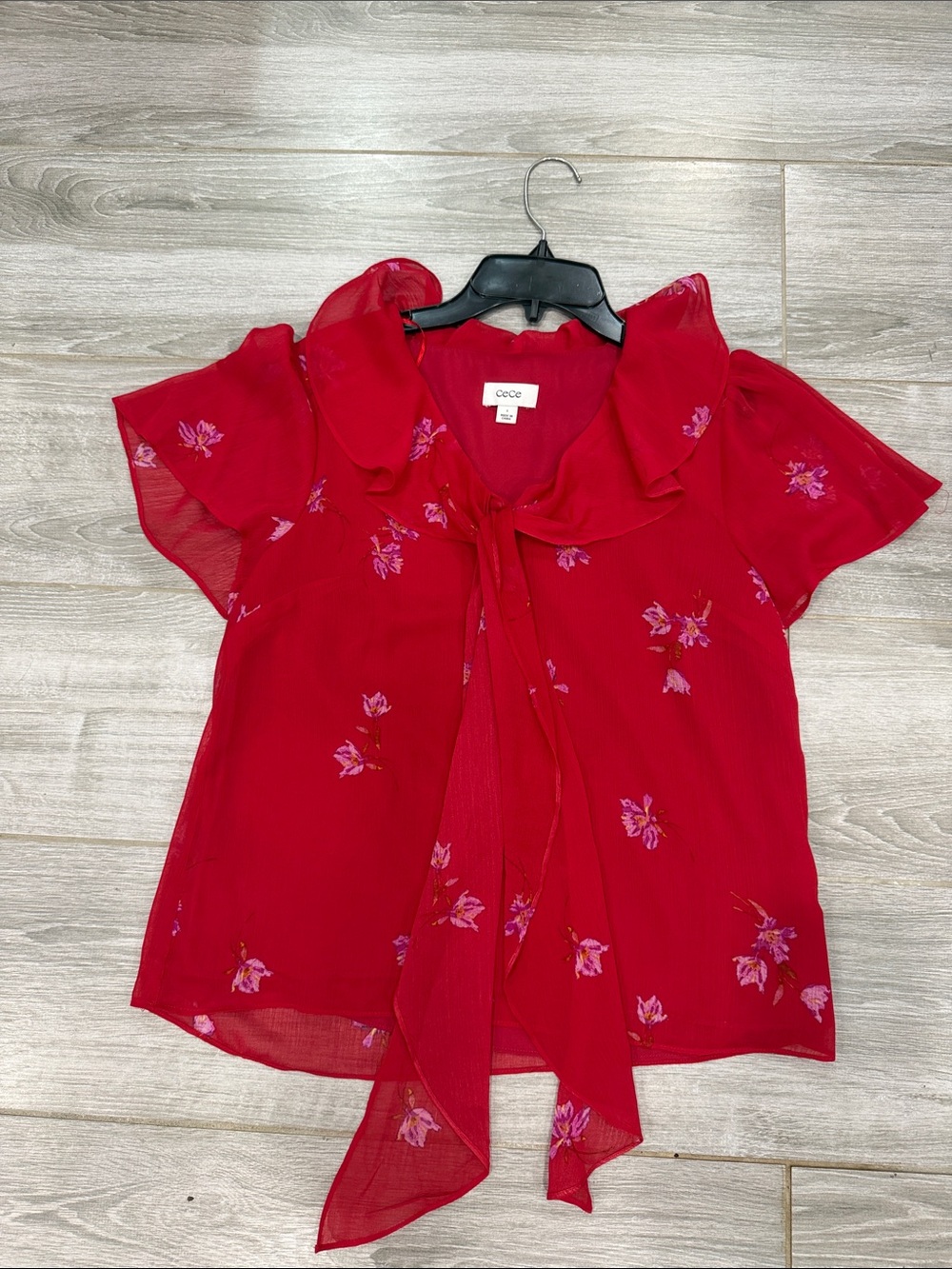 CeCe Floral Tie-Front Blouse S